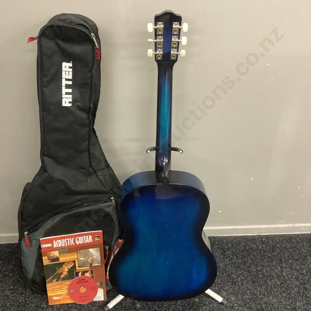 Sonic Blue/Black Acoustic Guitar With Greg Horne's Beginning Acoustic Guitar Book & CD With Ritter Classic Guitar Bag Image 1++